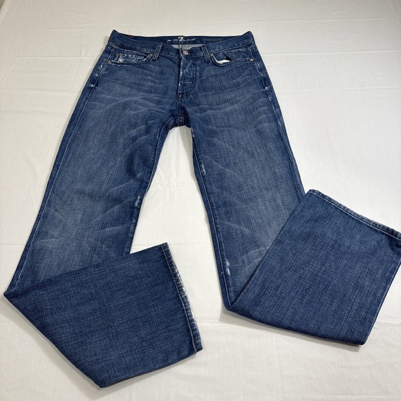 7 For All Mankind Jeans  Blue Standard Straight Leg Denim Button Fly MEN 30 - Picture 1 of 14
